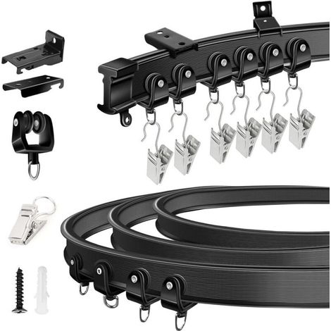Largeight – Tringle à rideaux pliable 3,65m – Rail flexible à fixation murale ou plafond – Clips en acier inoxydable pour glisse silencieuse (1/4)