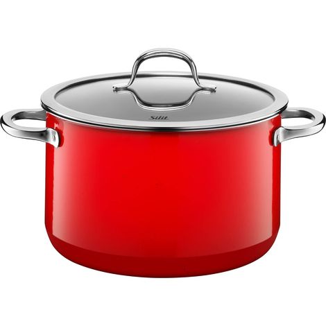 marmite grande 24 cm, couvercle en verre, marmite à viande induction 6,4 l, céramique fonctionnelle, rouge (1/5)