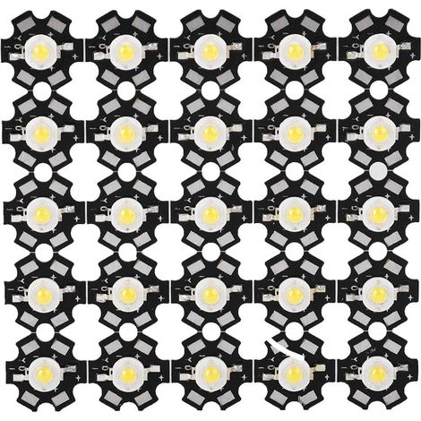 Packung mit 25 Hochleistungs-LED-Chips, 3W Hochleistungs-Lichtquelle, integrierte LED-Chip-Perlenprojektorlampen für Glühbirnen (Warmlichtperlen, 3000-3200K) (1/5)
