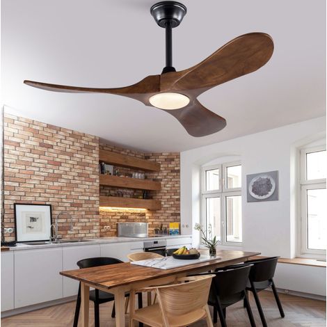 Ventilatore da soffitto con luce 42" 3 pale in legno massello, telecomando, nero HAVRYA (1/5)