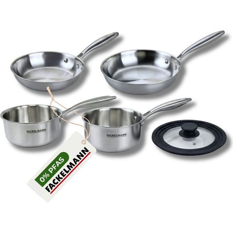 Poêles à Frire 20 et 24 cm Casseroles 14 et 18 cm inox 18/10 Triply et couvercle Fackelmann Vita3 (1/5)