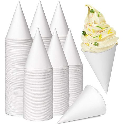 200 Pièces Tasses à Cône en Papier, 130ml Tasse de Cône de Neige Gobelets en Papier Étanches pour Slush Crème Glacée Rasée Sorbet Eau - pour Distributeur Bureau Maison Mariage Fête (Blanc) (1/5)