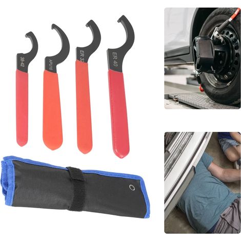 Outil de clé de type C, ensemble de clés pratiques de 4 pièces pour l'entretien de la voiture et de la machine CNC, équipé d'un sac de rangement (1/5)