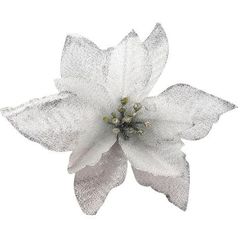Fleur Artificielle Noel Poinsettia (Lot de 10) - Fleur de Noel, Argent pour Guirlandes et Couronnes - Fausse Fleur Sapin de Noël - Décoration et Artisanat (1/5)