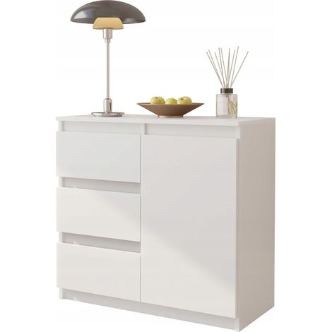 Mikel Kommode, mattweiß, 3 Schubladen, 1 Tür, Ablagefach, 80 cm breit, Wohnzimmer