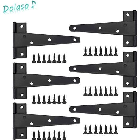Dolaso – Charnière en T noire 6pcs – Métal haute qualité – Charge max 25kg – Pour portes et fenêtres – Installation simple avec vis fournies (1/5)