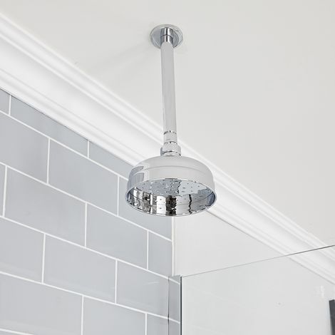 Hudson Reed Elizabeth - Pommeau de douche pluie rond fixe rétro 15 cm avec bras plafonnier - Chromé (1/4)