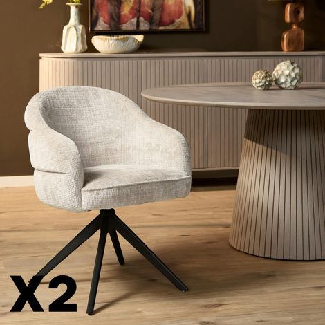 Chaise pivotante tissu blanc chenille pied noir (x2) CORTINA (1/5)