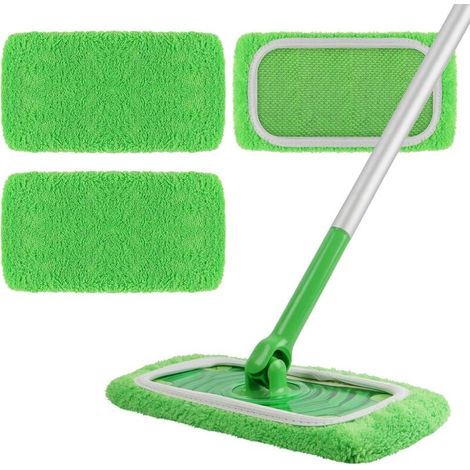Ersatzbezüge für Wischmopp (grün, 25,4 x 11,5 cm, 3 Stück), wiederverwendbare und waschbare Zubehörteile für Flachwischmopp (Wischmopp nicht enthalten). (1/5)