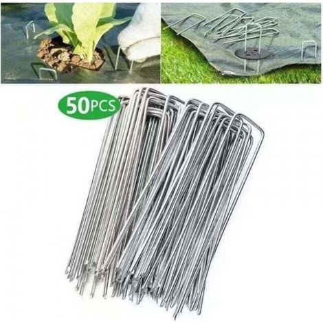 Lot de 50 piquets de fixation en acier galvanisé pour bâche anti-mauvaises herbes - 200x40mm - Ø2,5mm (1/4)