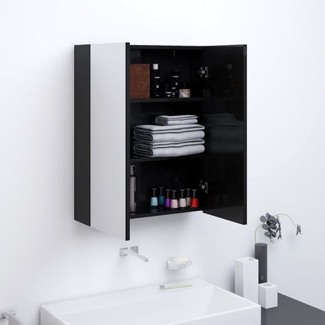 Bathroom Mirror Cabinet 60x15x75 cm MDF Shining Black vidaXL (1/5)