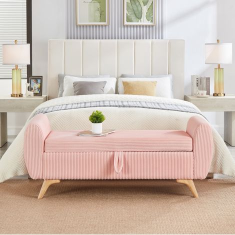 Panca contenitore pieghevole 145x51x57 cm in velluto a coste rosa - MEUBLIV (1/5)