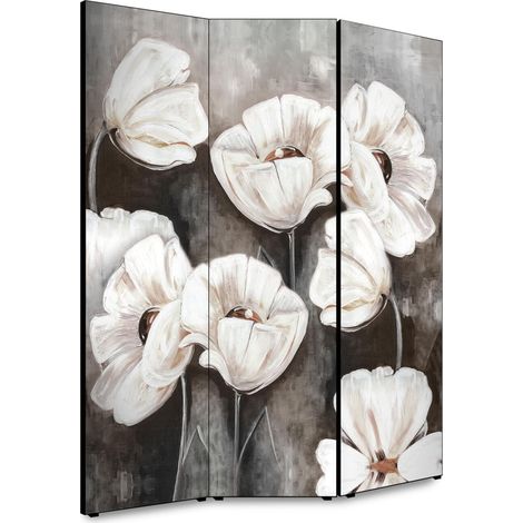 Lupia - Separe' per interni, Divisorio 135,6 x H 176 x P 3,1 cm POPPY WHITE paravento 3 Ante in legno con Tele stampate fronte retro Soggetto unico (1/4)
