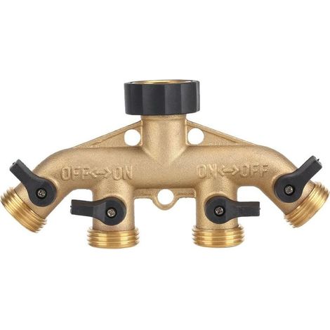 Connecteur de tuyau d'arrosage à 3/4 fils en laiton robuste à 4 voies Adaptateur séparateur col de cygne Connecteur de vanne d'arrêt de tuyau d'arrosage pour pelouse jardin - RW (1/5)