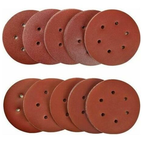 Lot de 100 disques abrasifs 150mm – Assortiment grains 40/80/120/180/320/600/800/1000/1500/2000 – Pour ponceuse excentrique 6 trous – Papier résistant (1/5)