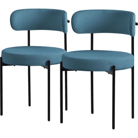 ML-Design Set di 2 Sedie per Sala da Pranzo Sedia da Cucina in Tessuto Teddy Blu Poltroncina da Soggiorno con Schienale Poltrona Imbottite con Gambe in Metallo Nero Sedie Lounge Ergonomiche