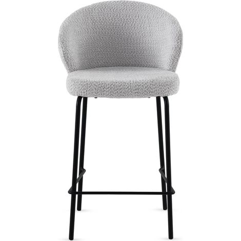 Ensemble de 2 tabourets recouverts de chenille gris clair avec pieds en métal noir (1/5)