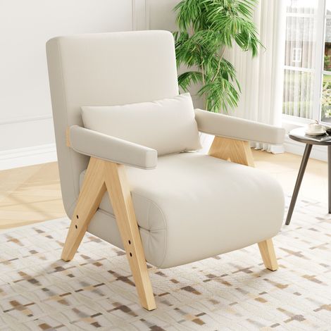 Poltrona convertibile 3 in 1 in lino beige HAVRYA, schienale regolabile 6 posizioni (1/5)