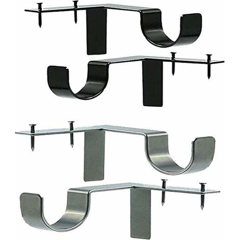 4 PCS Support Tringle Rideaux Sans Percage,Support Mural Réglable pour Tringle à Rideau Fixations Barre à Rideaux Accessoire Argent Noir en Métal Maison Chambre Bureau (1/4)