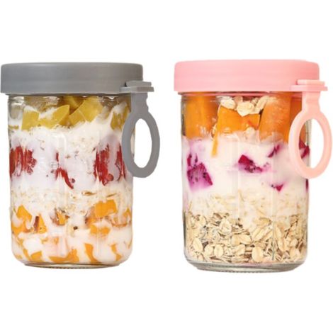Boîte à flocons d'avoine à préparer la veille avec couvercle, cuillère pliante, bocal en verre pour parfaits au yaourt et à l'avoine (1/5)