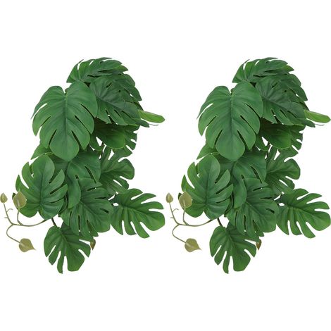Lot de 2 plantes aquatiques artificielles, imitation vigne, feuilles en plastique réalistes avec ventouse pour aquarium, feuilles Monstera (1/5)