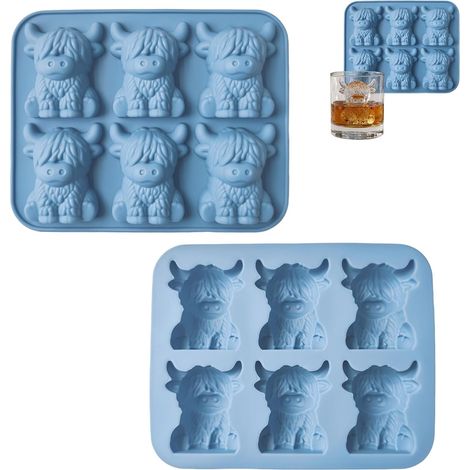 Stampo per cubetti di ghiaccio in silicone alimentare Highland Cow, 6 cavità, 3D, senza BPA, per cubetti di ghiaccio, cioccolatini, whisky e cocktail - Regalo originale per Natale, compleanno e inaugu (1/5)