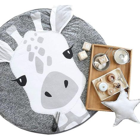 1 tapis de jeu rond, diamètre 90 cm, 100 % coton, motif animalier, pour bébé et tout-petits (1/5)