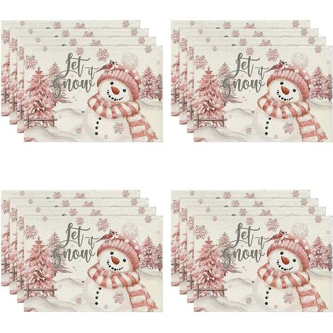 Lot de 16 sets de table de Noël roses enneigés, motif sapins de Noël, pour la décoration de la cuisine et de la salle à manger (B) (1/4)