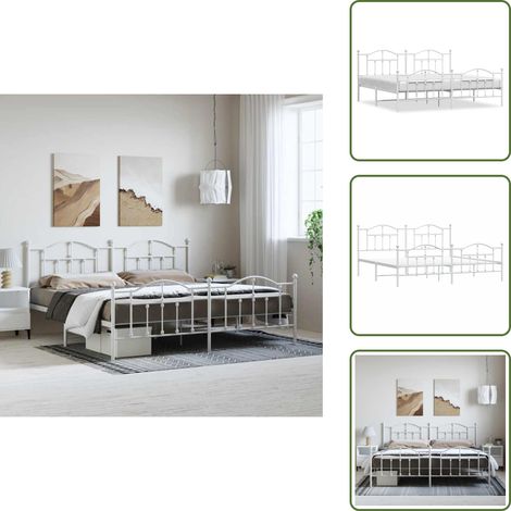 Bettgestell mit Kopf- und Fußteil Metall Weiß 193x203 cm - Bettrahmen - Doppelbett - Metallbett - Weißes Bett - Boxspringbetten (1/5)