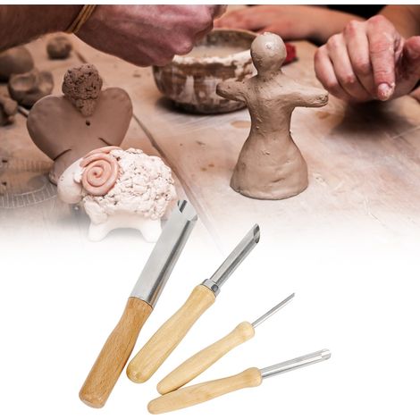 outils de découpe circulaires en bois pour poterie et argile, avec manche et trou rond. (1/5)