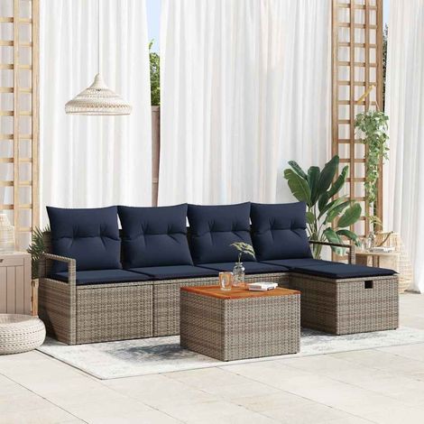 Gartensofa-set mit Kissen mit Speicher 6 pcs Grau Poly-Rattan (1/5)