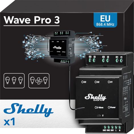 Shelly Wave Pro 3 Relè Rail DIN Nero 48A Z-Wave (1/5)