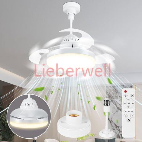 Ventilateur Plafond Avec Lumiere, 43Cm Lustre Ventilateur De Plafond Pliable Avec Douille E27 Et Telecommande, Petit Lampe,B (1/5)