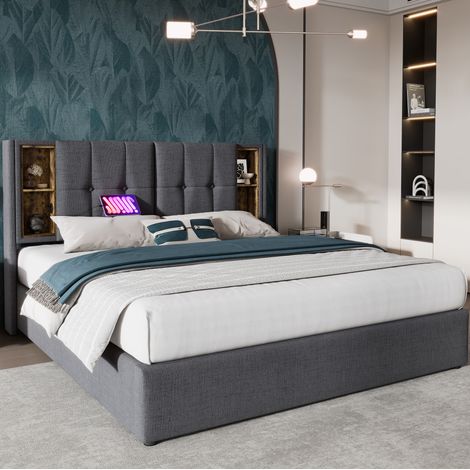 letto contenitore 140x200 ricarica USB C grigio OKMYHOME (1/5)