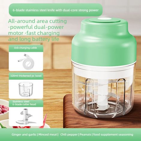 Hachoir à ail/légumes électrique mini portable USB 320 ml (vert) (1/5)