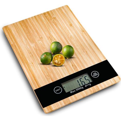 Balance de cuisine - Capacité maximale 5 kg - Précision au gramme - 6 Unités et Fonction Tare - Finitions bambou