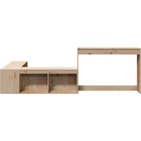 Table de chevet avec bureau design en forme de L 232 x 122 x 75 cm bois de pin DEC033115 (1/5)