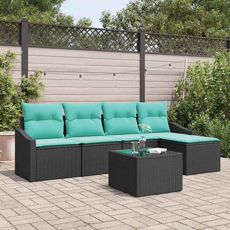 vidaXL Sofa Set mit Kissen 6 pcs Schwarz Poly-Rattan (1/5)