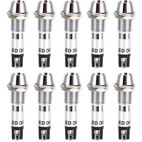 10 pièces voyant lumineux DC 24V lampe signal rouge coque acier inoxydable 8mm ampoule indicateur