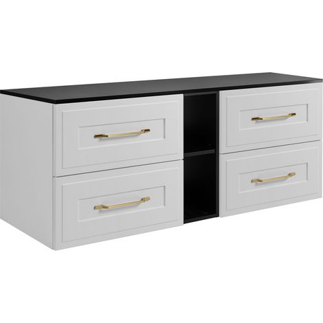 Set di mobili da bagno sotto lavabo, bianco / nero, 180 (2 x 80 + 20) x 46 x 58 cm , 3 colori di maniglie a scelta