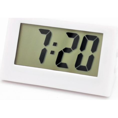 blanc Horloge Digitale, Petite Horloge, Mini, Utilisable Comme Horloge De Voiture Ou Horloge De Table, 5,6x 3 Cm, Revtement En Caoutchouc (1/5)