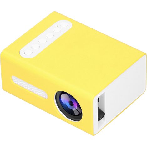 Mini projecteur domestique portable LED, lecteur multimédia vidéo pour la maison, cinéma pour enfants T300 100240V (jaune/blanc, prise UE)