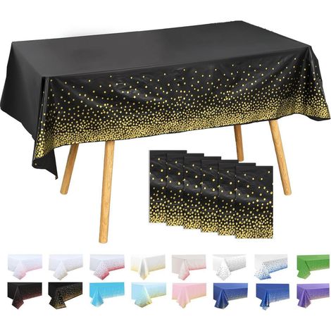 6er Set Tischdecken Schwarz Gold Punkte 137x274cm Wasserdicht für Partys