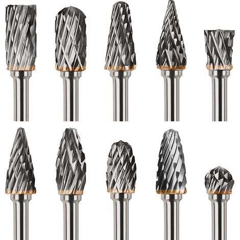 10pcs Tungsten Carbide Steel Rotary Burrs Double Cut Rotary Burrs for Power Tools 1/8 Inch Shank for Metal Polishing Graveren (1/5)
