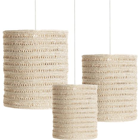 Suspension triple bohème en fibre naturelle - crème (1/4)