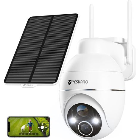 Caméra Surveillance WiFi Exterieure sans Fil Panneau Solaire 360° PTZ Caméra Exterieur sans Fil Solaire Batterie 2,4 GHz Vision Nocturne Couleur Détection PIR Blanc (1/5)