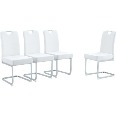 Chaise de salle a manger blanche en metal et PU, ergonomique, avec coussin epais 10 cm (1/5)