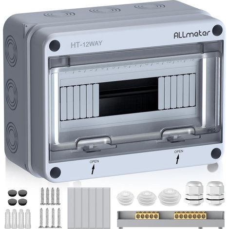 Tableau électrique pour 12 modules, Coffret électrique étanche IP65, Boîte à fusibles en saillie avec bornes et rails intégrés pour intérieur et extérieur (1/5)