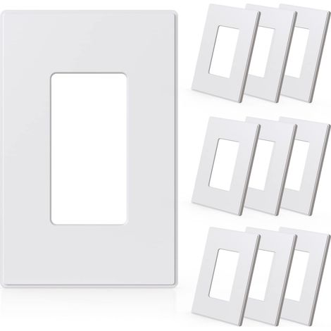 Lot de 10 plaques murales décoratives sans vis 1 gang en thermoplastique incassable de taille moyenne pour interrupteur de prise de courant décoratif, blanc mat (1/5)