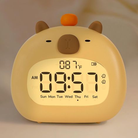 Simpatico orologio digitale a forma di capibara con luce notturna, orologio a LED ricaricabile per l'allenamento del sonno, ideale per la cameretta dei bambini.